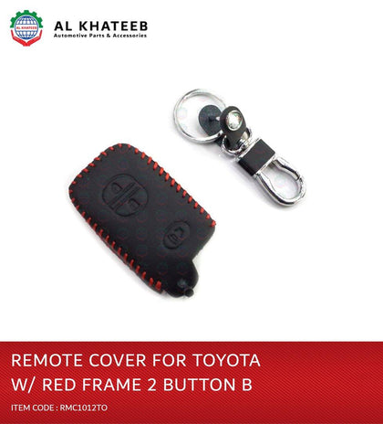 Al Khateeb Toyota Universal 2 Buttons Leather Remote Smart Key Fob Case With Red Frame, Design B
