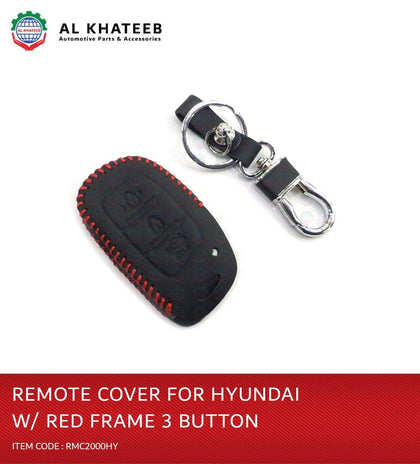Al Khateeb Hyundai Universal Car 3 Buttons Leather Remote Smart Key Fob Case With Red Frame