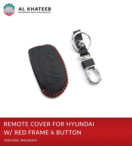 Al Khateeb Hyundai Universal Car 4 Buttons Leather Remote Smart Key Fob Case With Red Frame