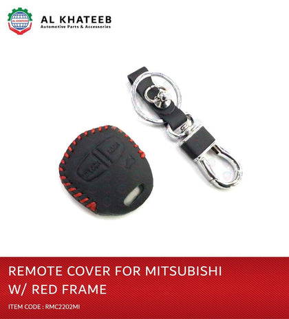 Al Khateeb Mitsubishi Universal 2 Buttons Leather Remote Smart Key Fob Case With Red Frame