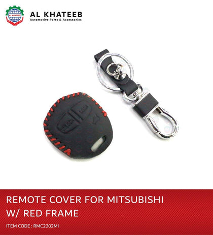 Al Khateeb Mitsub Universal 2 Buttons Leather Remote Smart Key Fob Case With Red Frame