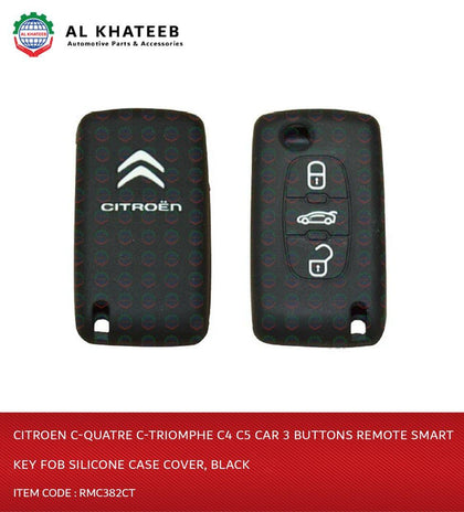 Citroen C-Quatre C-Triomphe C4 C5 Car 3 Buttons Remote Smart Key Fob Silicone Case Cover, Black