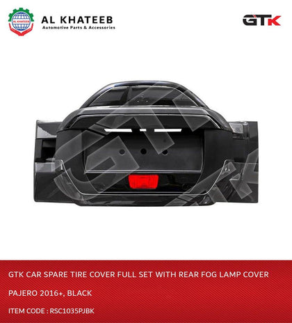 GTK Car Spare Tire Cover Full Set With Rear Fog Lamp Cover Pajero 2016+, Black