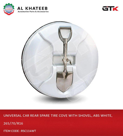 Al Khateeb Universal Car Rear Spare Tire Cove With Shovel, ABS White, 265/70/R16