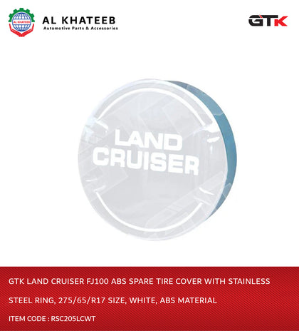 Land Cruiser FJ100 ABS Spare Tire Cover With Stainless Steel Ring, 275/65/R17 Size, White, ABS Material