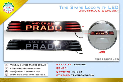 GTK Car Rear Trunk Spare Tire Cover Decoration With LED Logo Name Land Cruiser Prado FJ150 2010-2013, White