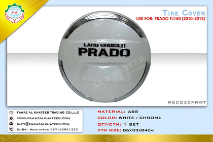 GTK Spare Tire Cover Prado FJ150 2010-2013, Chrome+White, ABS