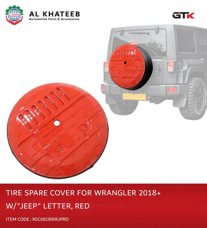 GTK ABS Spare Tire Cover For Wrangler 2018+ With Logo Brand Name, Red
