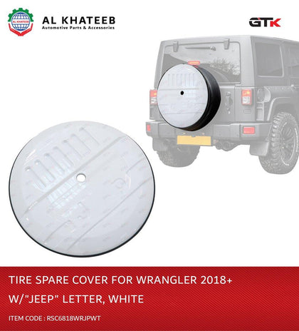 GTK ABS Spare Tire Cover For Wrangler 2018+ With Logo Brand Name, White