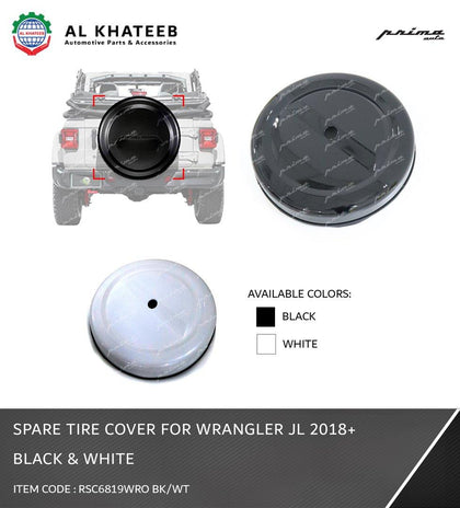 GTK Car Spare Wheel Tire Cover Wrangler Jl 2018+ Polishing Black, ABS Plastic