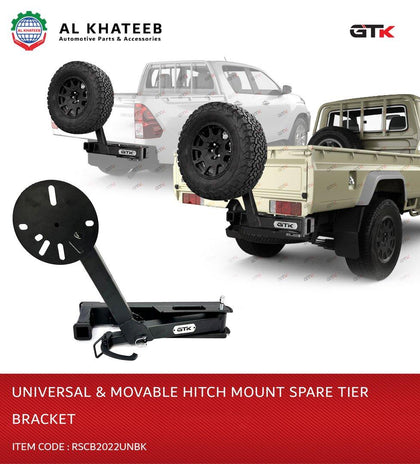 GTK Universal Movable & Adjustable Hitch Spare Tire Carrier Mount Bracket,Universal Hitch Spare Tire Rack, Black