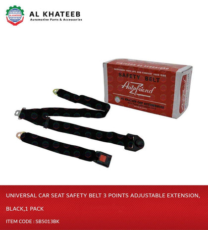 Al Khateeb Universal Car Seat Safety Belt 3 Points Adjustable Extension, Black,1 Pack