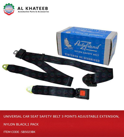 Al Khateeb Universal Car Seat Safety Belt 3 Points Adjustable Extension, Nylon Black,1 Pack