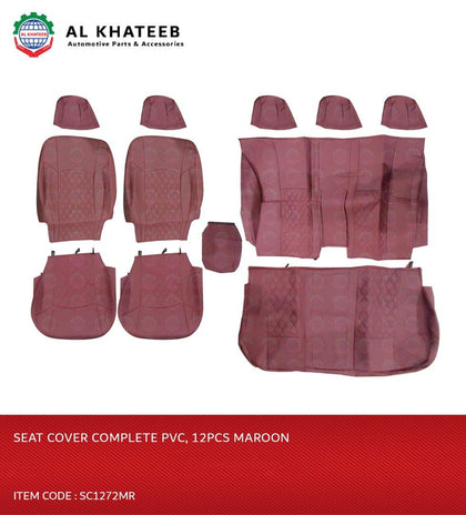 SEAT COVER COMPLETE PVC,  12PCS  MAROON