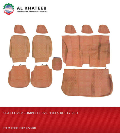 Al Khateeb Universal Car Complete PVC Seat Cover 12Pcs Set, 5 Seater, Rusty Red