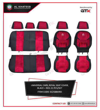 SEAT COVER LEATHER W/DIAMOND VELVET EMBROIDERY BK+RED