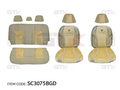 GTK Universal Car Seat Cover PVC+Velvet Rear Seat With Zipper, 12Pcs Set, 5 Seater, Dark Beige