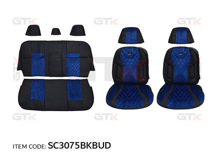 GTK Universal Car Seat Cover Pvc+Velvet Rear Seat With Zipper, 12Pcs Set, 5 Seater, Dark Blue