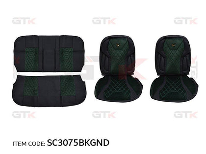 GTK Universal Car Seat Cover PVC+Velvet Rear Seat With Zipper, 12Pcs Set, 5 Seater, Black+Dark Green