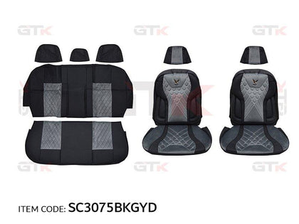 GTK Universal Car Seat Cover PVC+Velvet Rear Seat With Zipper, 12Pcs Set, 5 Seater, Black+Dark Gray