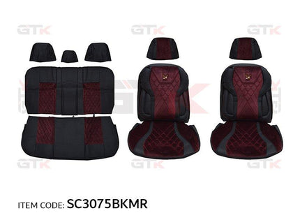 GTK Universal Car Seat Cover PVC+Velvet Rear Seat With Zipper, 12Pcs Set, 5 Seater, Black+Maroon