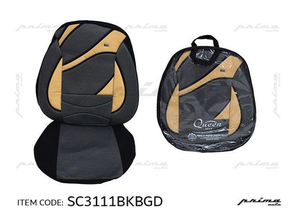 Prima Auto Universal Car Seat Cover PVC Leather Prince Queen Jacquard, 11Pcs, 5 Seater, Black-Dark Beige 3111