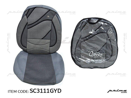 Prima Auto Universal Car Seat Cover PVC Leather Prince Queen Jacquard, 11Pcs, 5 Seater, Black-Gray Gray 3111