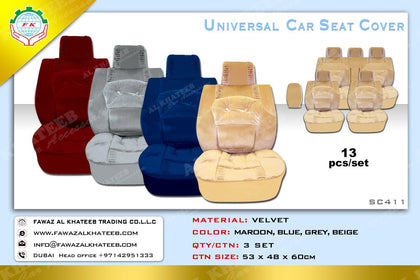Prima Auto Universal Car Fabric Seat Cover Velvet King, 13 Pcs, 5 Seater, Gray