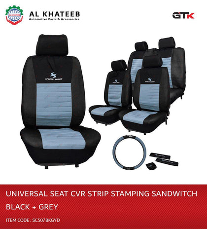Prima Auto Universal Car Seat Cover Sport Series Stretch Material, 14 Pcs 5-Seater, Black-Gray