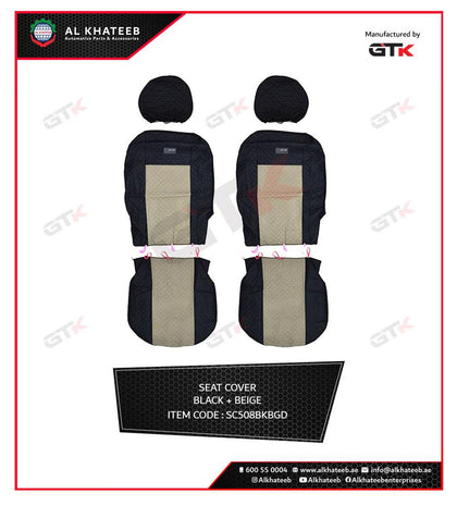 Prima Auto Universal Car Seat Cover Best Brand PVC With Stamp Diamond, 11 Pcs 5-Seater, Black-Beige