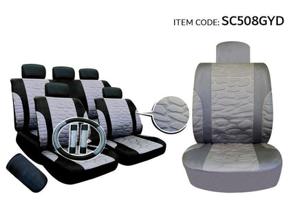 Prima Auto Universal Car Seat Cover Best Brand PVC With Stamp Diamond, 11 Pcs 5-Seater, Gray