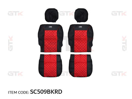 Al Khateeb Universal Car Seat Cover U-Type 15Cm Skirt, 11Pcs/Set 5 Seater, Black-Red, Black Thread