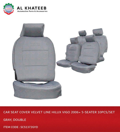 Prima Auto Car Seat Cover Velvet Line Hilux Vigo 2006+ 5-Seater 10Pcs/Set Gray, Double