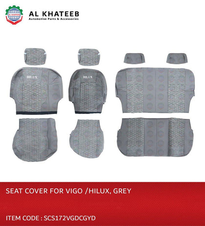 Al Khateeb Car Seat Full Cover PVC Jacquard Embroidery Hilux Vigo 2005-2014, 10Pcs Set, 5 Seater, Dark Gray