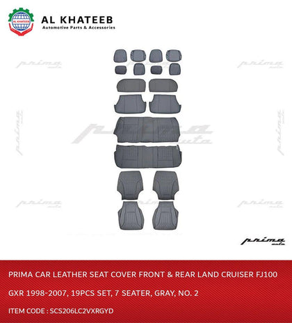 Prima Car Leather Seat Cover Front & Rear Land Cruiser FJ100 Gxr 1998-2007, 19Pcs Set, 7 Seater, Gray, No. 2