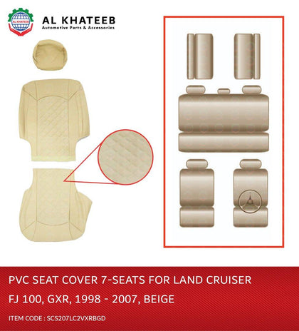 Al Khateeb Car Leather Seat Covers For Land Cruiser FJ100 1998-2007 Vxr, 7 Seats, Dark Beige No.2