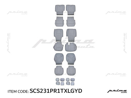 Prima Car Leather Special Seat Cover Front & Rear Prado Fj150 2010-2020, 7-Seater, 21Pcs Set, Dark Gray - No.1 Design