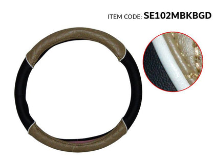 Prima Auto Universal Car Steering Wheel Cover Leather Diamond Design, Black-Beige