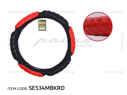 Al Khateeb GTK Universal Car Fit Hand Made Leather Steering Wheel Cover, Massage Hexagon Grip Style, Black+Red