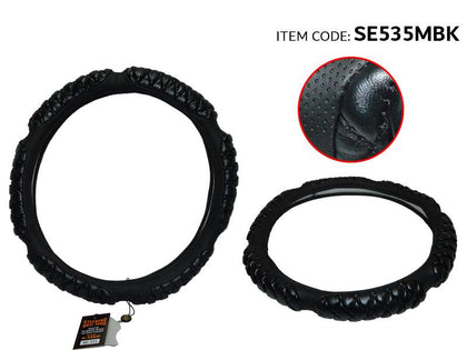 Al Khateeb GTK Universal Car Fit Soft Leather Steering Wheel Cover 38CM, Massage Hexagon Grip Style, Black Ring, Black