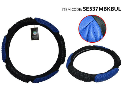 Al Khateeb GTK Universal Car Fit Soft Leather Steering Wheel Cover 38Cm, Massage Hexagon Grip Style, Black+Blue