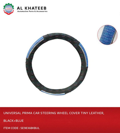 Al Khateeb Universal Prima Car Steering Wheel Cover Tiny Leather, Black+Blue