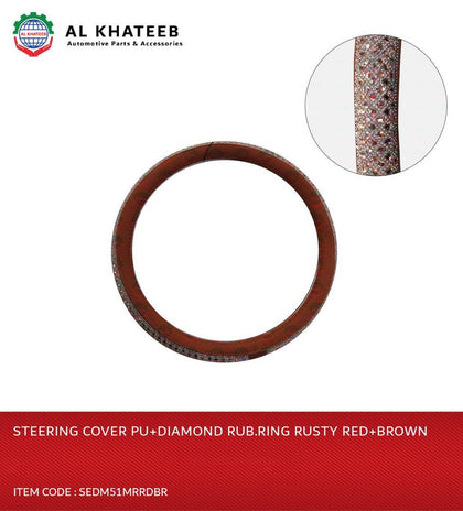 STEERING COVER PU+DIAMOND RUB.RING RUSTY RED+BROWN