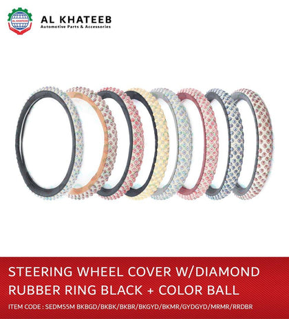 STEERING COVER DIAMOND RUBBER RING BK PU+BROWN BALL