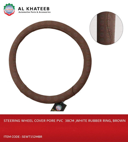 Steering Wheel Cover PVC 38CM White Rubber Ring, Brown