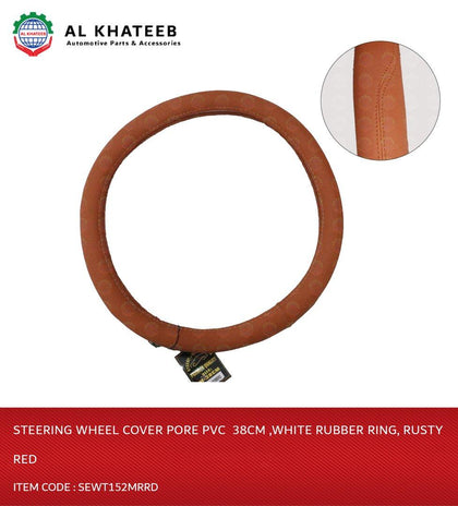 Steering Wheel Cover PVC 38CM White Rubber Ring Rusty Red