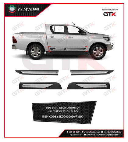 GTK Car Side Skirt Door Body Moulding Cladding Trim Decoration Hilux Revo 2021, 4Pcs/Set Black Chrome