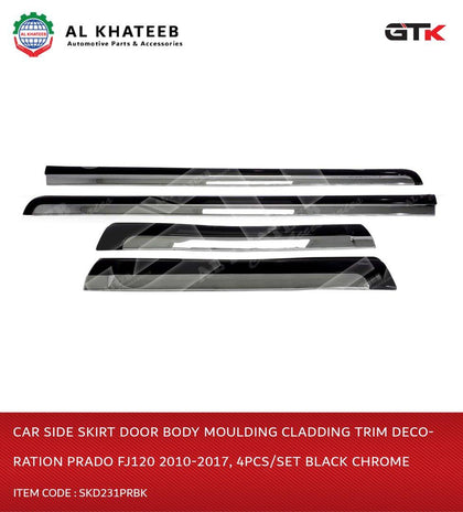 GTK Car Side Skirt Door Body Moulding Cladding Trim Decoration Prado Fj120 2010-2017, 4Pcs/Set Black Chrome