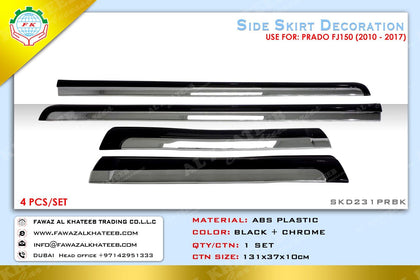 GTK Car Side Skirt Door Body Moulding Cladding Trim Decoration Prado Fj120 2010-2017, 4Pcs/Set Black Chrome