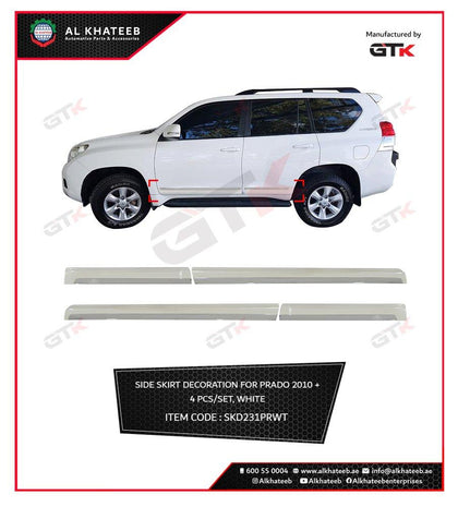 GTK Car Side Skirt Door Body Moulding Cladding Trim Decoration Prado FJ120 2010-2017, 4Pcs/Set White